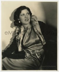 8g669 OLIVE BORDEN 7.75x9.75 still 1920s seated portrait in satin gown & fur collar by Bachrach!