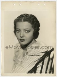 8g883 SYLVIA SIDNEY 8x11 key book still 1930s pensive portrait seated in chair in gingham dress!
