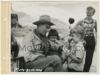 8g885 TALL T candid 8x11 key book still 1957 Randolph Scott signing autographs for young fans!