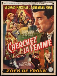 8j482 CHERCHEZ LA FEMME Belgian 1955 art of Georges Marchal, pretty Genevieve Page!
