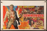 8j485 COMMANDOS Belgian 1968 different action art of barechested Lee Van Cleef, Jack Kelly, WWII!