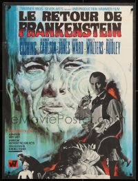 8j611 FRANKENSTEIN MUST BE DESTROYED French 23x31 1970 diffrent art of Cushing by Mascii, rare!