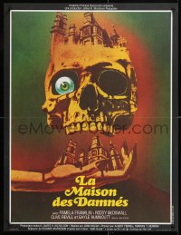 8j628 LEGEND OF HELL HOUSE French 23x30 1974 great skull & haunted house dripping with blood art!