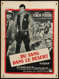 8j660 TIN STAR French 24x32 1958 different cowboys Henry Fonda & Anthony Perkins!
