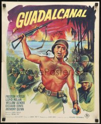 8j702 GUADALCANAL DIARY French 18x22 R1960s Grinsson art of Preston Foster in battle!
