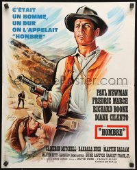 8j704 HOMBRE French 18x22 1966 cool art of Paul Newman by Boris Grinsson, directed by Martin Ritt!