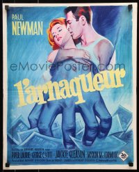 8j707 HUSTLER French 18x22 1962 Grinsson art of pool pro Paul Newman & sexy Piper Laurie!