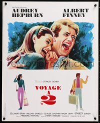8j775 TWO FOR THE ROAD French 18x22 1967 laughing Audrey Hepburn & Albert Finney by Grinsson!