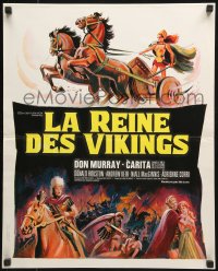 8j778 VIKING QUEEN French 18x22 1967 Don Murray, Grinsson art of Carita w/sword & chariot!