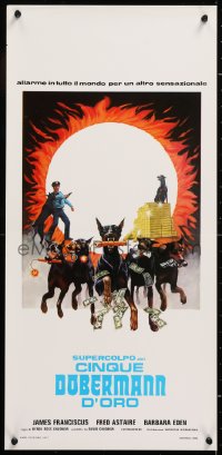 8j802 AMAZING DOBERMANS Italian locandina 1977 different artwork of dogs carrying weapons & cash!