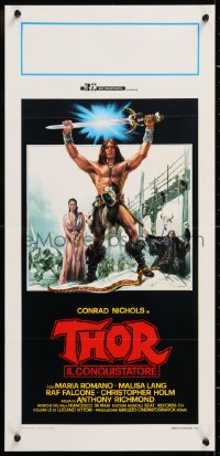 8j911 THOR THE CONQUEROR Italian locandina 1983 Conan rip-off, cool sword & sorcery art by Piovano!