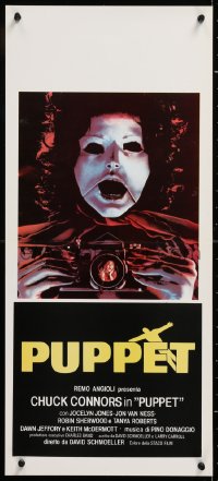 8j915 TOURIST TRAP Italian locandina 1980 Charles Band, wacky horror image of masked woman with camera!