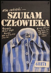 8j349 LOOKING FOR A MAN Polish 23x33 1974 Mikhail Bogin, Erol art of swastika on prison uniform!