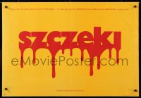 8j363 JAWS Polish 19x27 1976 wild title bloody title art, Steven Spielberg's classic!