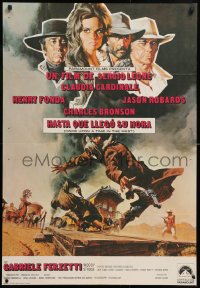 8j120 ONCE UPON A TIME IN THE WEST Spanish 1969 Leone, art of Cardinale, Fonda, Bronson & Robards!