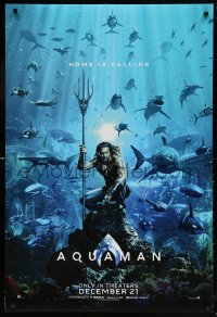 8k536 AQUAMAN teaser DS 1sh 2018 DC, Jason Momoa in title role with great white sharks and more!