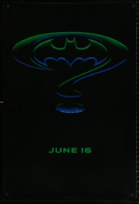 8k551 BATMAN FOREVER teaser DS 1sh 1995 Kilmer, Kidman, cool question mark & bat symbol design!