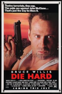 8k615 DIE HARD advance 1sh 1988 Bruce Willis vs twelve terrorists, action classic, with borders!