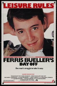 8k634 FERRIS BUELLER'S DAY OFF 1sh 1986 c/u of Matthew Broderick in John Hughes teen classic!