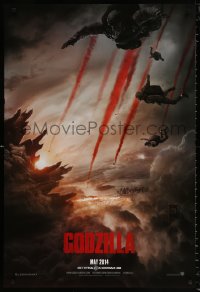 8k659 GODZILLA teaser DS 1sh 2014 Bryan Cranston, soldiers parachuting over burning San Francisco!