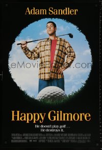 8k678 HAPPY GILMORE 1sh 1996 image of Adam Sandler, he doesn't play, he destroys golf!