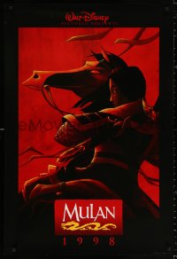 8k819 MULAN advance DS 1sh 1998 Disney Ancient China cartoon, wearing armor on horseback, 1998 style!