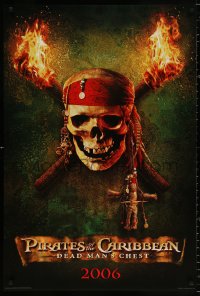 8k849 PIRATES OF THE CARIBBEAN: DEAD MAN'S CHEST int'l teaser DS 1sh 2006 image of skull & torches!