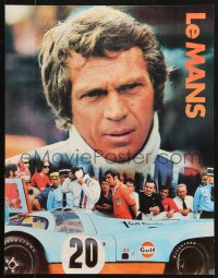 8k435 LE MANS 17x22 special poster 1971 Gulf Oil, race car driver Steve McQueen, orange title design!