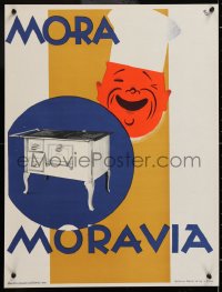 8k147 MORA MORAVIA 18x24 Czech advertising poster 1930s great KG art of chef smiling over oven!