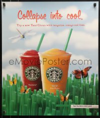 8k153 STARBUCKS 22x26 advertising poster 2002 collapse into cool, drinks in field with butterflies!