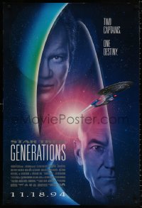 8k929 STAR TREK: GENERATIONS advance DS 1sh 1994 Stewart and Shatner - two captains, one destiny!