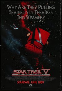 8k923 STAR TREK V advance 1sh 1989 The Final Frontier, image of theater chair w/seatbelt!