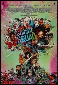 8k932 SUICIDE SQUAD advance DS 1sh 2016 Smith, Leto as the Joker, Robbie, Kinnaman, cool art!