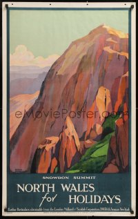 8k102 NORTH WALES FOR HOLIDAYS 25x40 English travel poster 1930s Snowdon Summit by Roger Broders!