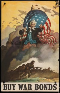 8k009 BUY WAR BONDS 14x22 WWII war poster 1942 art of Uncle Sam leading troops to battle by Wyeth!