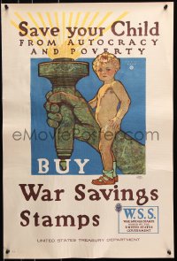 8k023 BUY WAR SAVING STAMPS 20x30 WWI war poster 1918 Herbert Paus art of child, Lady Liberty!
