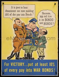 8k013 FOR VICTORY... 17x22 WWII war poster 1942 cartoon art of Hitler, put 10% into war bonds!