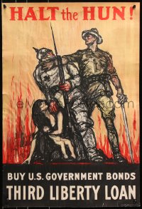 8k026 HALT THE HUN 20x30 WWI war poster 1918 striking artwork by H.P. Raleigh!