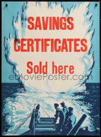 8k016 SAVINGS CERTIFICATES SOLD HERE 20x27 English WWII poster 1940s warship deploying depth charges