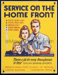 8k017 SERVICE ON THE HOME FRONT silkscreen 17x22 WWII war poster 1940s job for every Pennsylvanian!