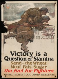 8k030 VICTORY IS A QUESTION OF STAMINA 21x29 WWI war poster 1917 cool art of WWI soldiers by Dunn!