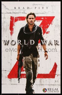 8k208 WORLD WAR Z 2-sided 11x17 video poster 2013 Brad Pitt with gun, zombie apocalypse!