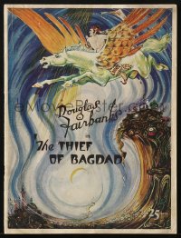 8m331 THIEF OF BAGDAD souvenir program book 1924 colorful art of Douglas Fairbanks on pegasus!