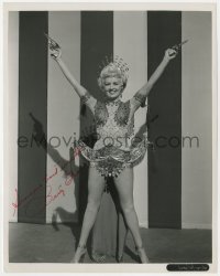 8p386 BETTY GRABLE signed 8x10 still 1951 in sexy showgirl outfit w/guns in Meet Me After the Show!