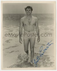 8p391 BURT LANCASTER signed 8x10 still 1940s full-length standing on beach in his swimsuit!