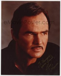 8p780 BURT REYNOLDS signed color 8x10 REPRO still 1980s great portrait with his mustache!