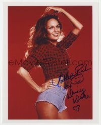8p782 CATHERINE BACH signed color 8x10 REPRO still 1990s super sexy portrait as Daisy Duke in red!