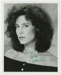 8p848 CHRISTINE LAHTI signed 8x10 REPRO still 1980s head & shoulders portrait with bare shoulders!