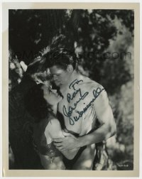 8p530 JOHNNY WEISSMULLER signed 8x10.25 still 1934 barechested with O'Hara in Tarzan and His Mate!
