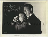 8p916 JUNE LOCKHART signed 7.75x10.25 REPRO still 1980s c/u with Don Porter in She-Wolf of London!